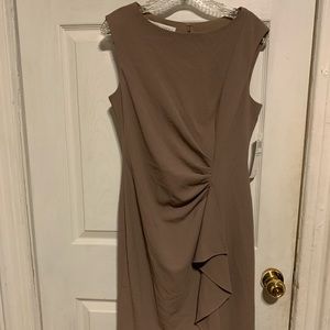Taupe ruffle detail knee length dress